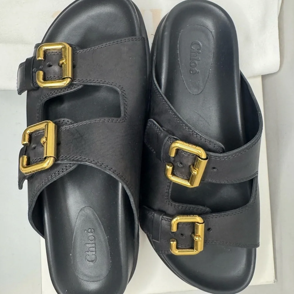 Chloe Nil Double-Strap Cowhide Mules In Black Color Size 38. - Picture 8 of 13